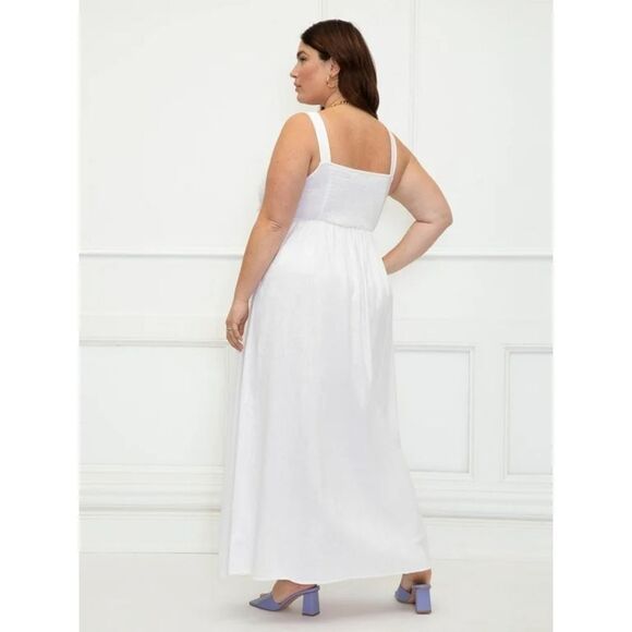 NWT ELOQUII Elements Women's linen blend Tie Front Tank Dress size 20 white maxi - Picture 2 of 7
